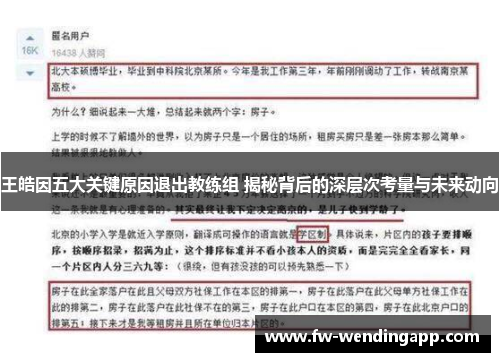 王皓因五大关键原因退出教练组 揭秘背后的深层次考量与未来动向